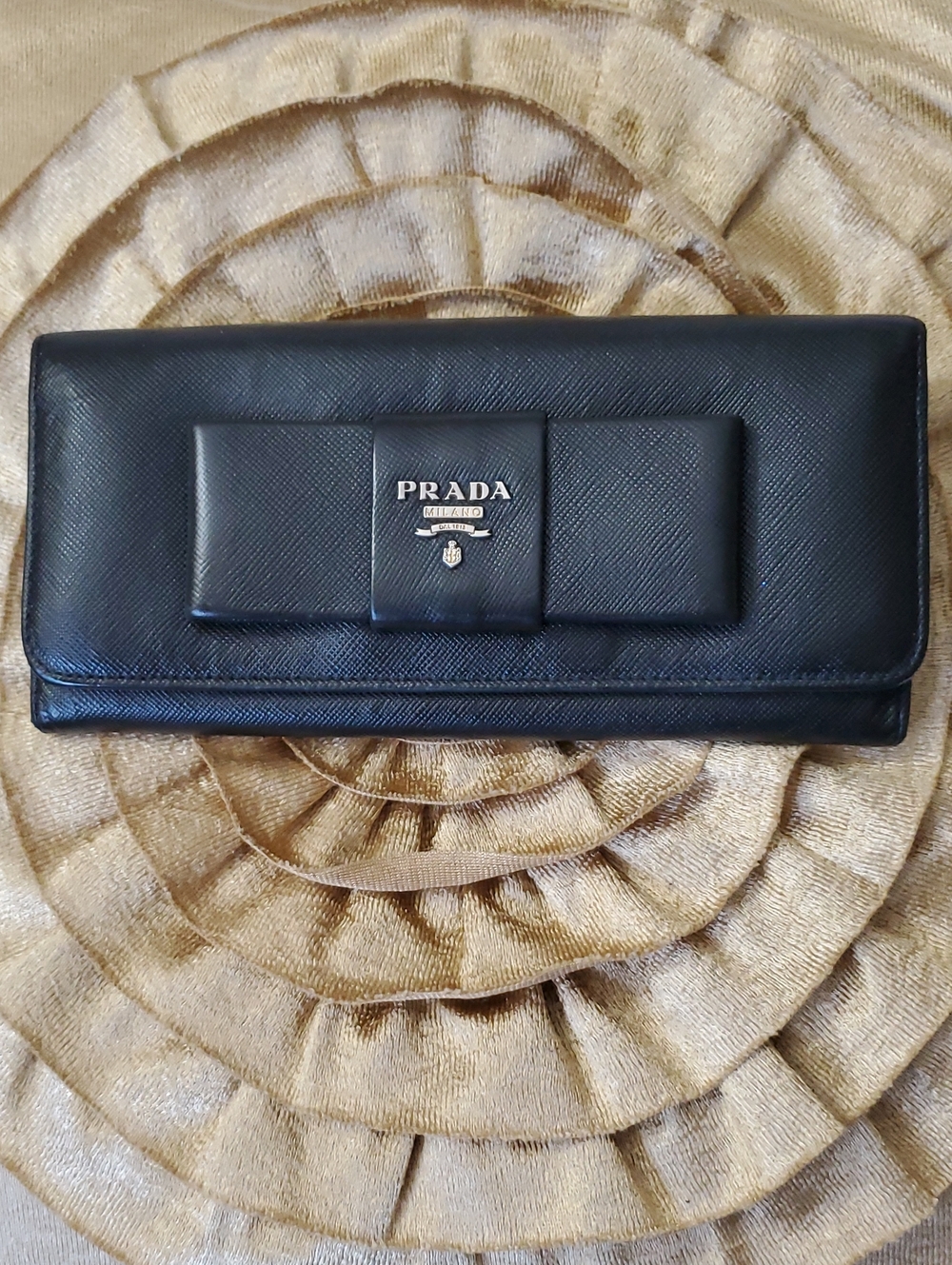 Authentic Prada Black Saffiano Leather Bow Long  Wallet
